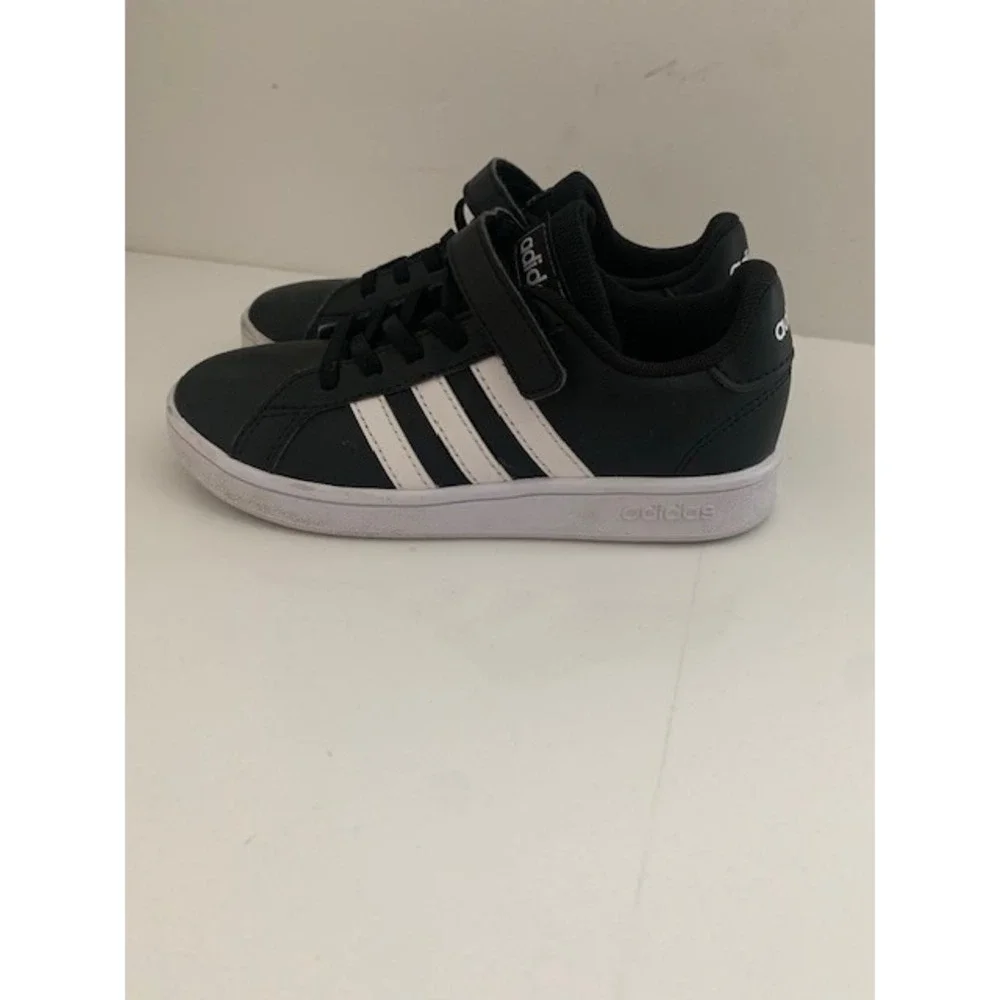 Adidas Grand Court Black White Kids Sneakers Size 13K EF0108 Hook Loop Strap